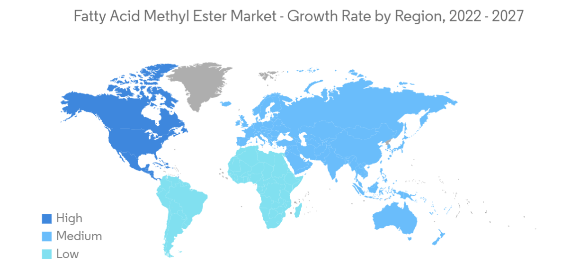 Fatty Acid Methyl Ester Market Trends Fatty Acid Ester Market - Growth Rate by Region, 2022-2027